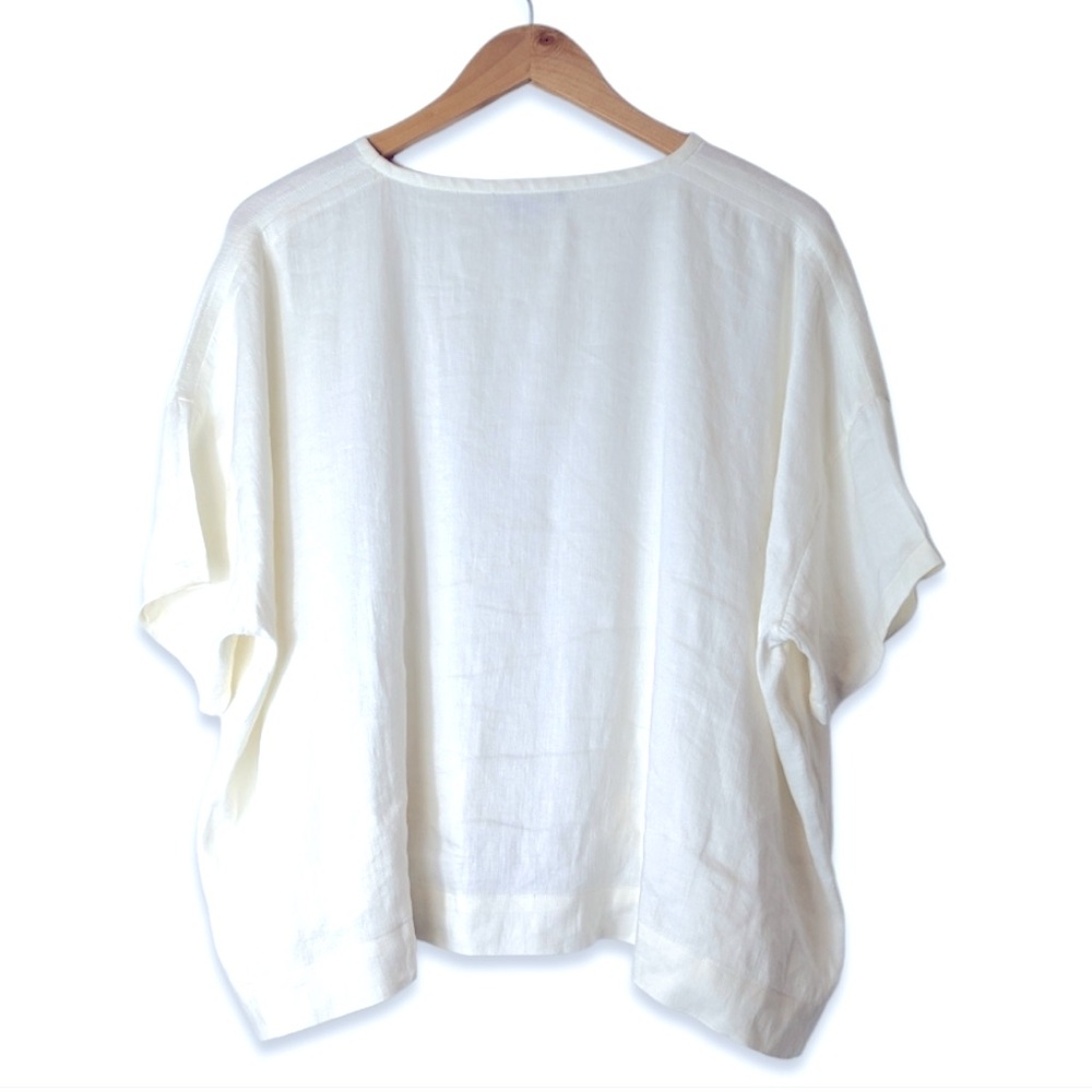 VINCE Linen Blend Slouchy Oversized Boxy Top in White: Women's XS - Picture 3 of 8